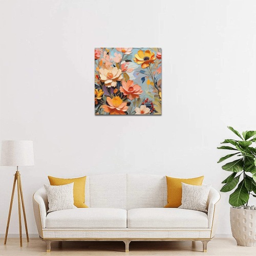 Fantasy beige, peach color flowers fantasy art. Upgraded Canvas Print 16"x16"