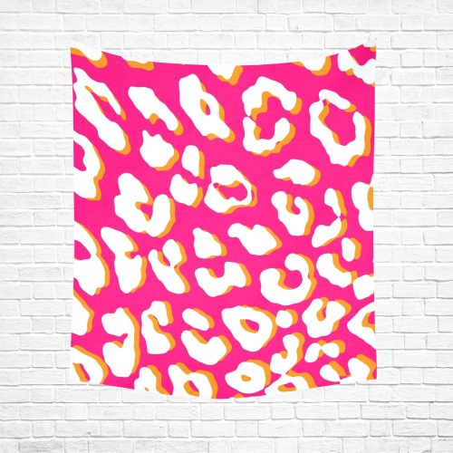 White Leopard Print Pink Orange Cotton Linen Wall Tapestry 51"x 60"