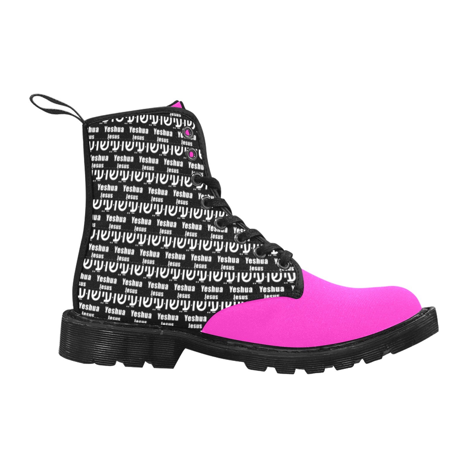 Yeshua Pink Top Boots Women Martin Boots for Women (Black) (Model 1203H)