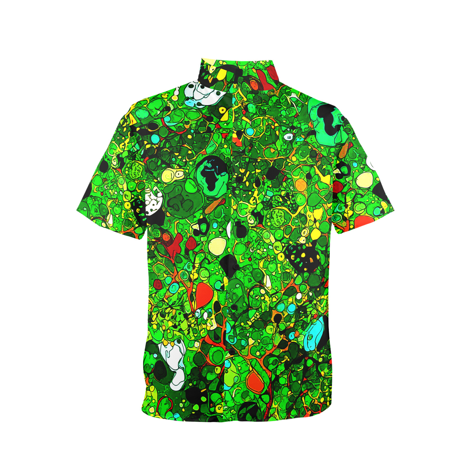 Green Abstract Art 409 Men's Stand-Up Collar Short Sleeve Shirt