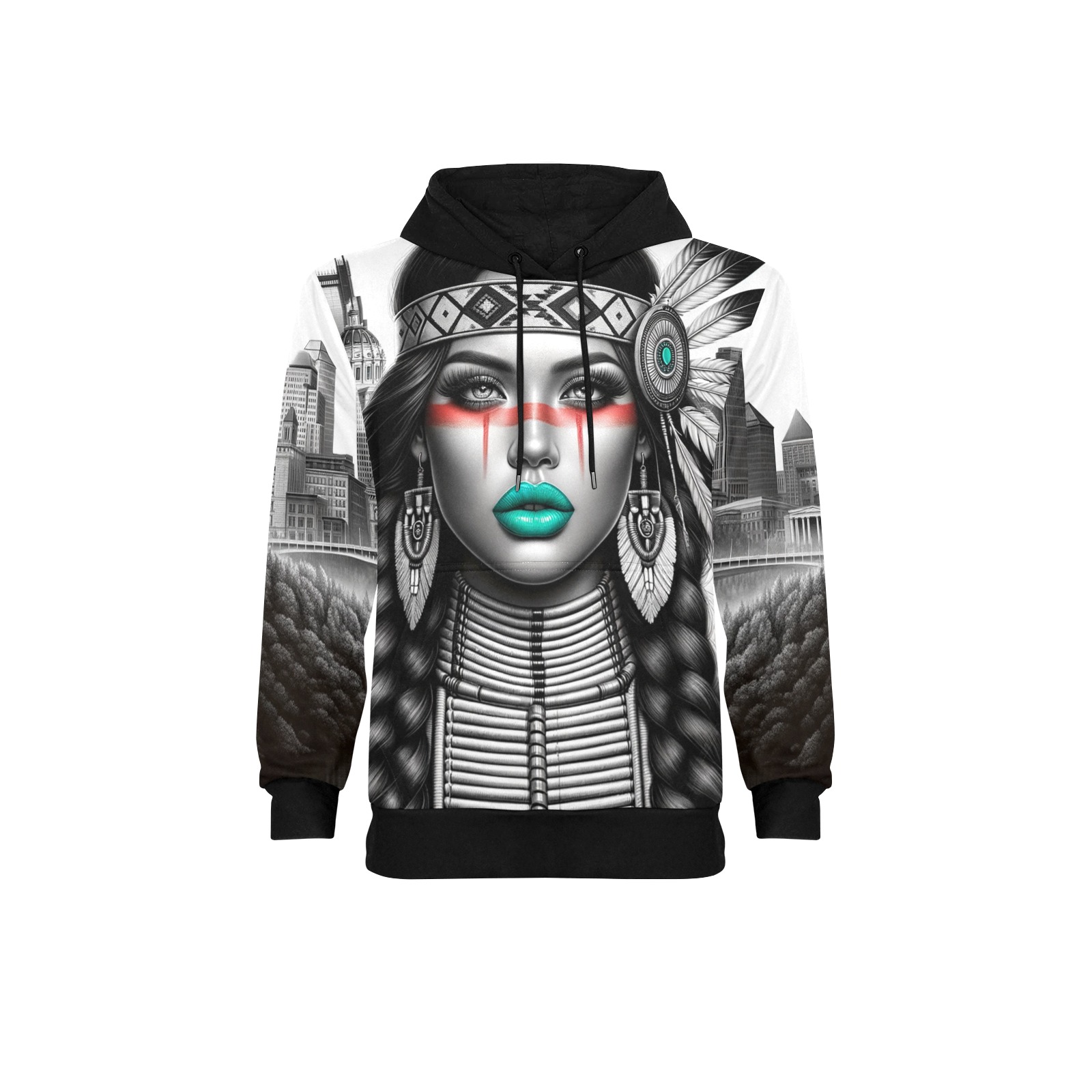 Native American Woman Men's Long Sleeve Fleece Hoodie (Model H55)