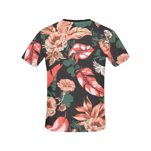Tropical birds in the dark pink jungle All Over Print T-Shirt for Women (USA Size) (Model T40)
