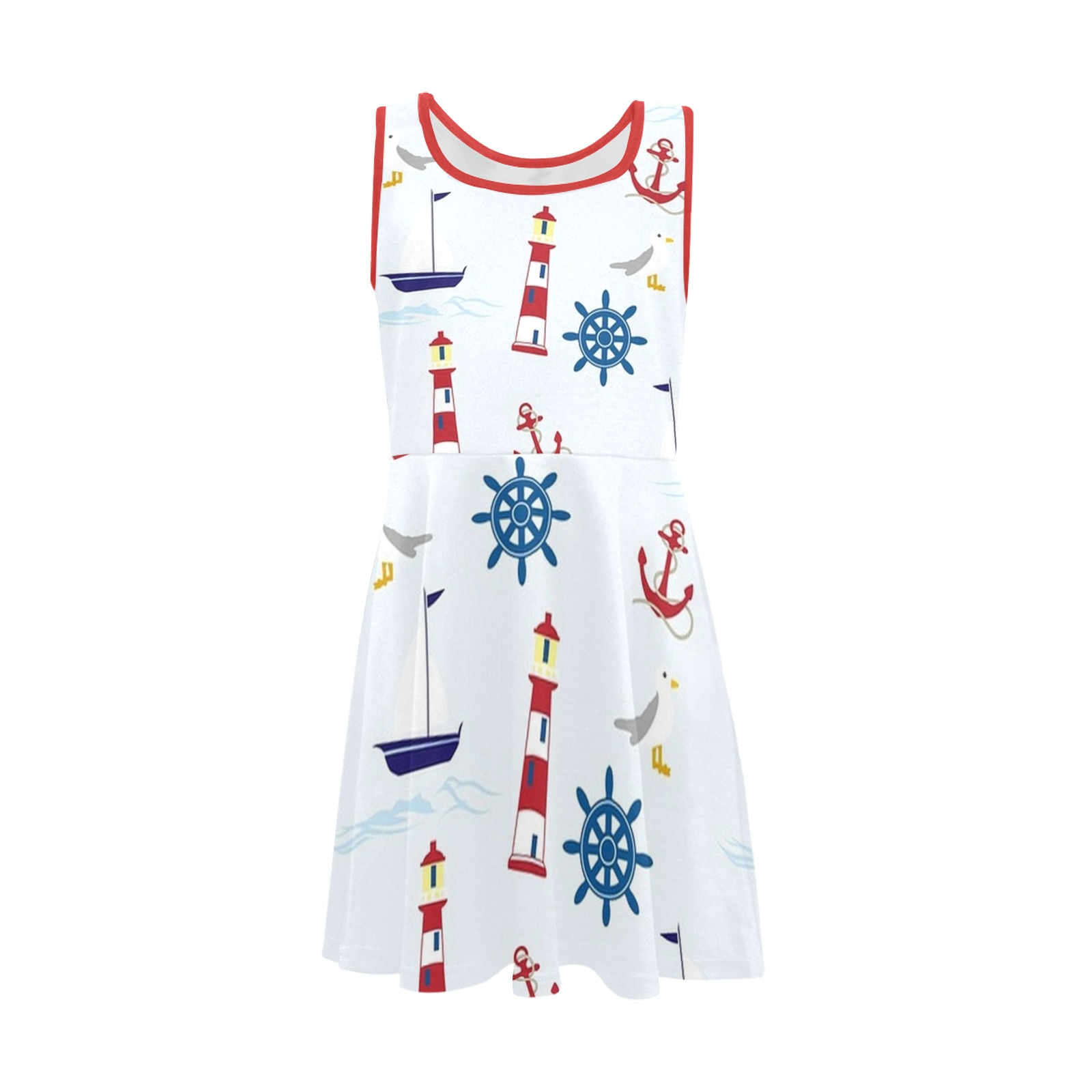 Cute Nautical Themed Dress Girls' Sleeveless Sundress (Model D56)