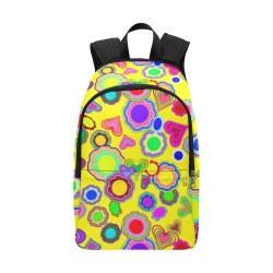 Groovy Hearts and Flowers Yellow Fabric Backpack for Adult (Model 1659)