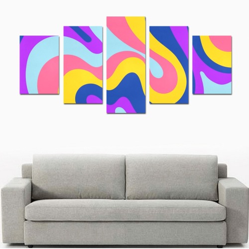 Groovy Retro Mid Century Colorful Abstract Canvas Print Sets D (No Frame)