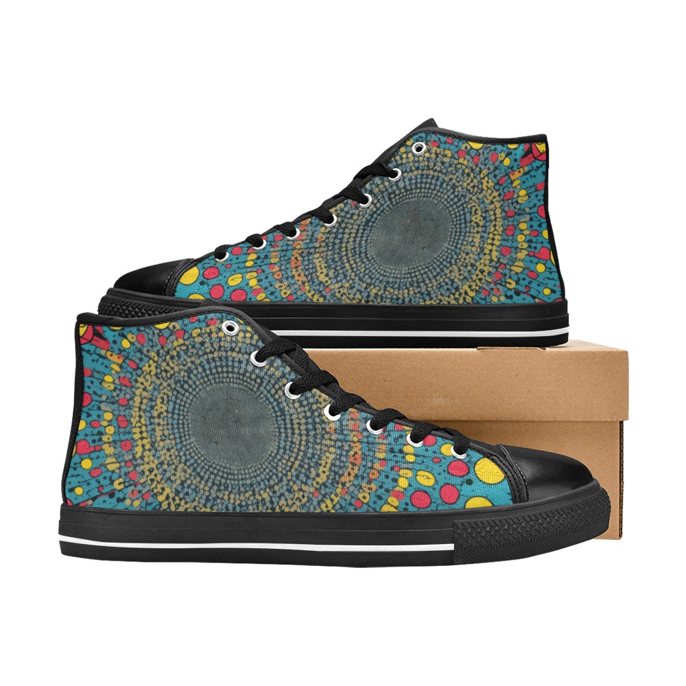 Fantasy abstract art of dots and rings. Men’s Classic High Top Canvas Shoes (Model 017)