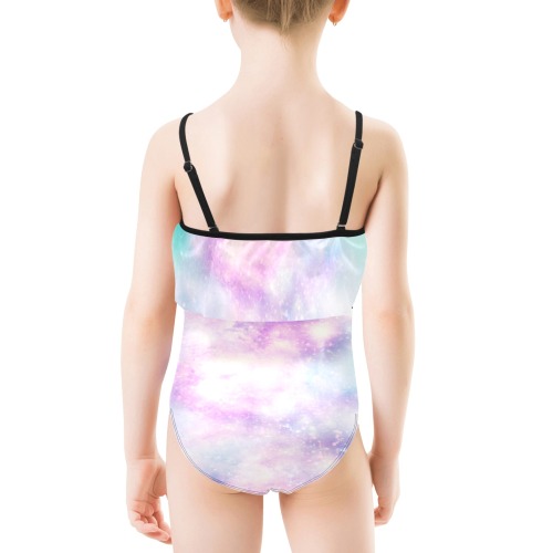 Galaxy universe Kids' Spaghetti Strap Ruffle Swimsuit (Model S26)