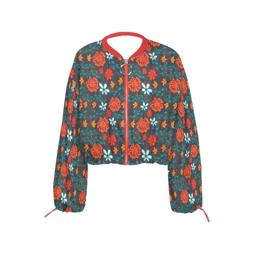 Pretty floral pattern Cropped Chiffon Jacket for Women (Model H30)