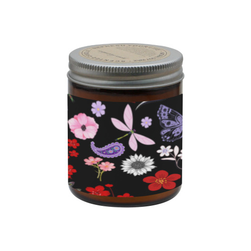 Black, Red, Pink, Purple, Dragonflies, Butterfly and Flowers Design Tawny Candle Cup - Large Size (Rose Sandal)