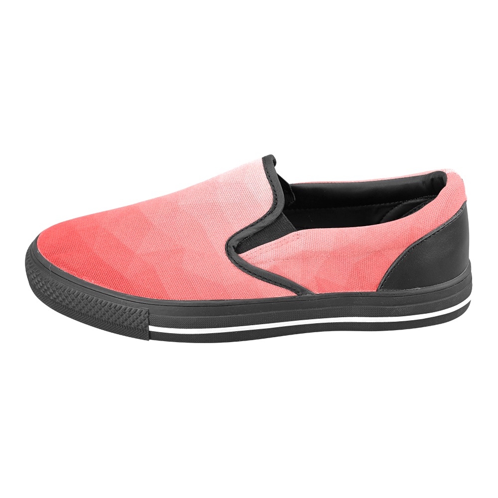 Red gradient geometric mesh pattern Women's Slip-on Canvas Shoes (Model 019)