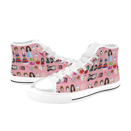 drawing collage pink High Top Canvas Shoes for Kid (Model 017)