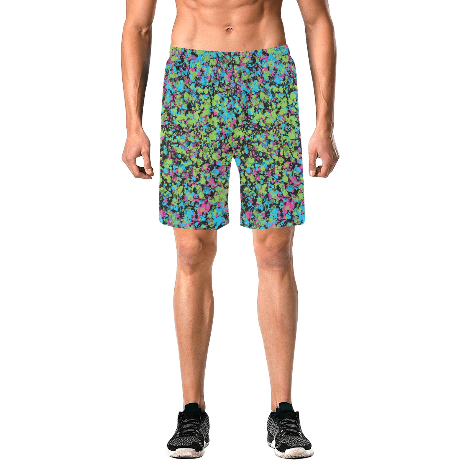 Ô Blue and Neon Spatter Men's All Over Print Elastic Beach Shorts (Model L20)