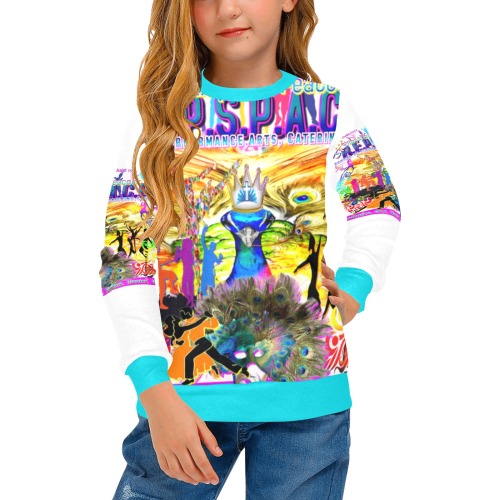 JNV REPSPACE COLORFUL SKY BLUE KIDS LONG SLEEVE(8) Girls' All Over Print Crew Neck Sweater (Model H49)