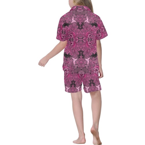 Pink Azalea Bushes Frost Fractal Big Girls' V-Neck Short Pajama Set