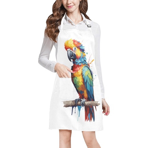 Amazing colorful parrot bird and artistic paint. All Over Print Apron