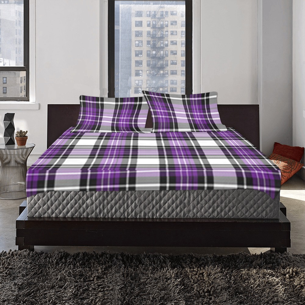 Purple Black Plaid 3-Piece Bedding Set