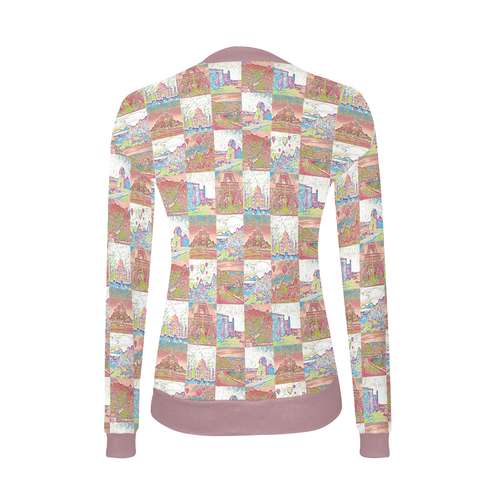 Big Pink and White World travel Collage Pattern Women's All Over Print V-Neck Sweater (Model H48)