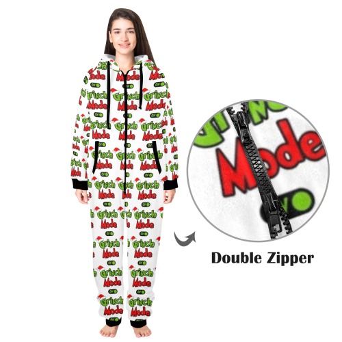 Grinch Mode On Onesie Unisex One-Piece Zip Up Hooded Pajamas