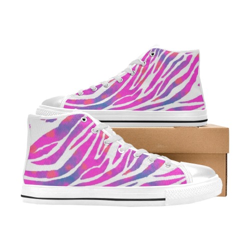 Pink and Purple Animal Print High Top Canvas Shoes for Kid (Model 017)