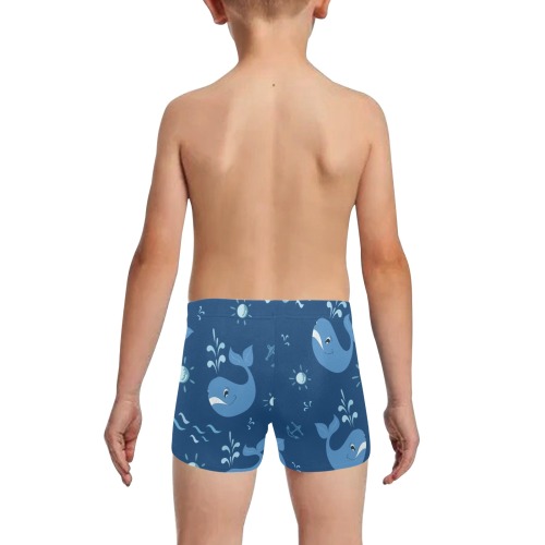 Navy Funny Whale Little Boys' Swimming Trunks (Model L57)