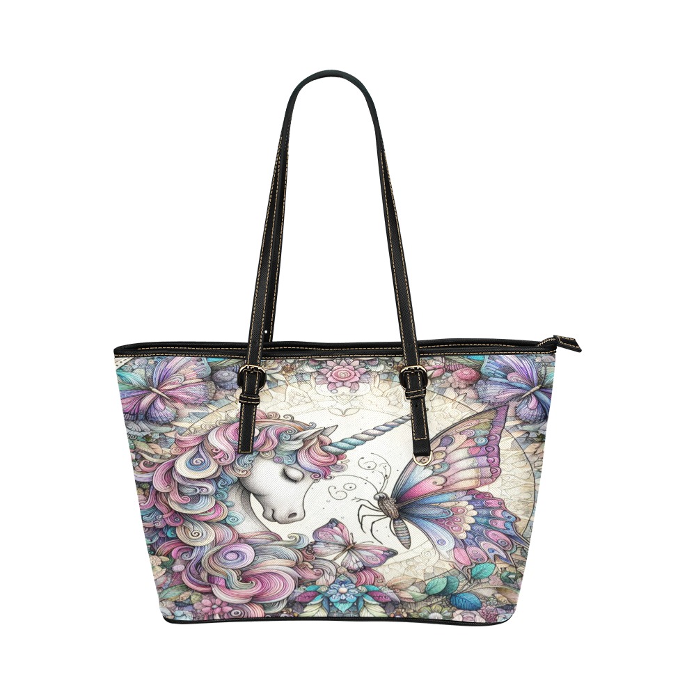 The Unicorn And Butterfly Leather Tote Bag/Small (Model 1651)