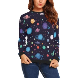Colorful planets on black background All Over Print Crewneck Sweatshirt for Women (Model H18)
