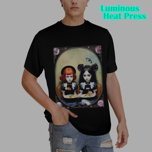 cute adorable gothic girls eating 8 Men's Glow in the Dark T-shirt (Front Printing)