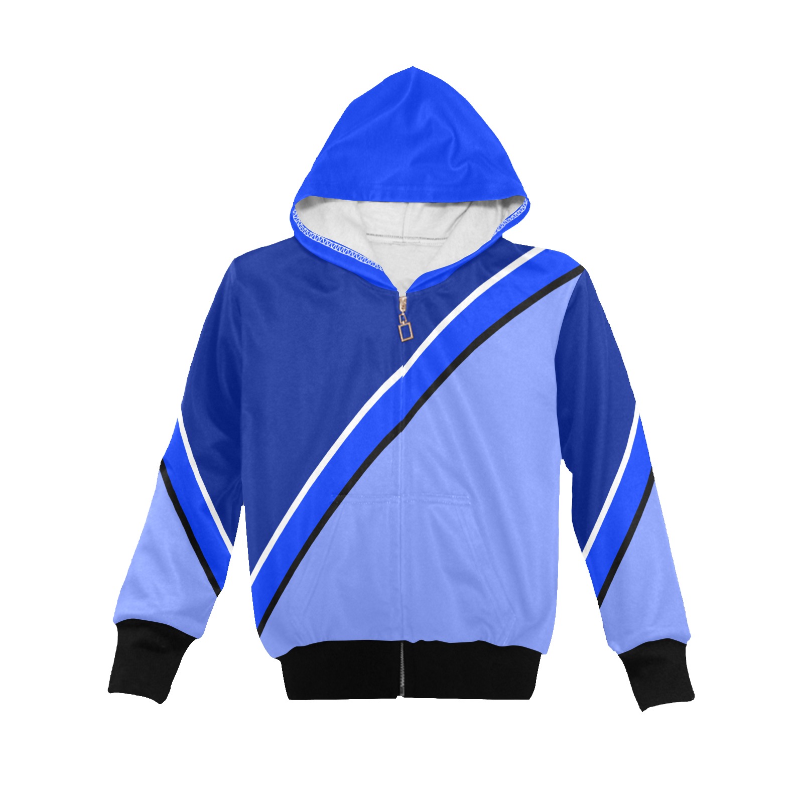 Diagonal Shades of Blue Big Girls' Zip Up Hoodie (Model H58)