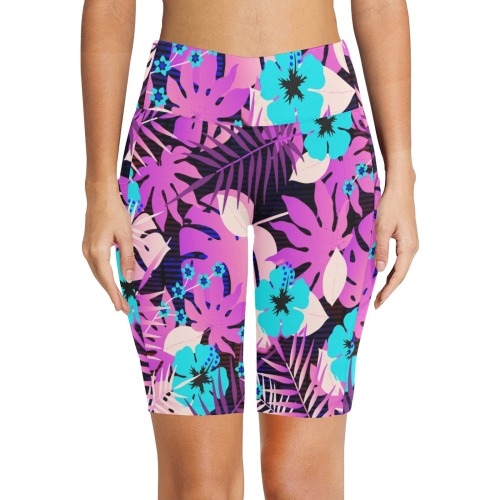 GROOVY FUNK THING FLORAL PURPLE Women's Workout Half Tights (Model L42)