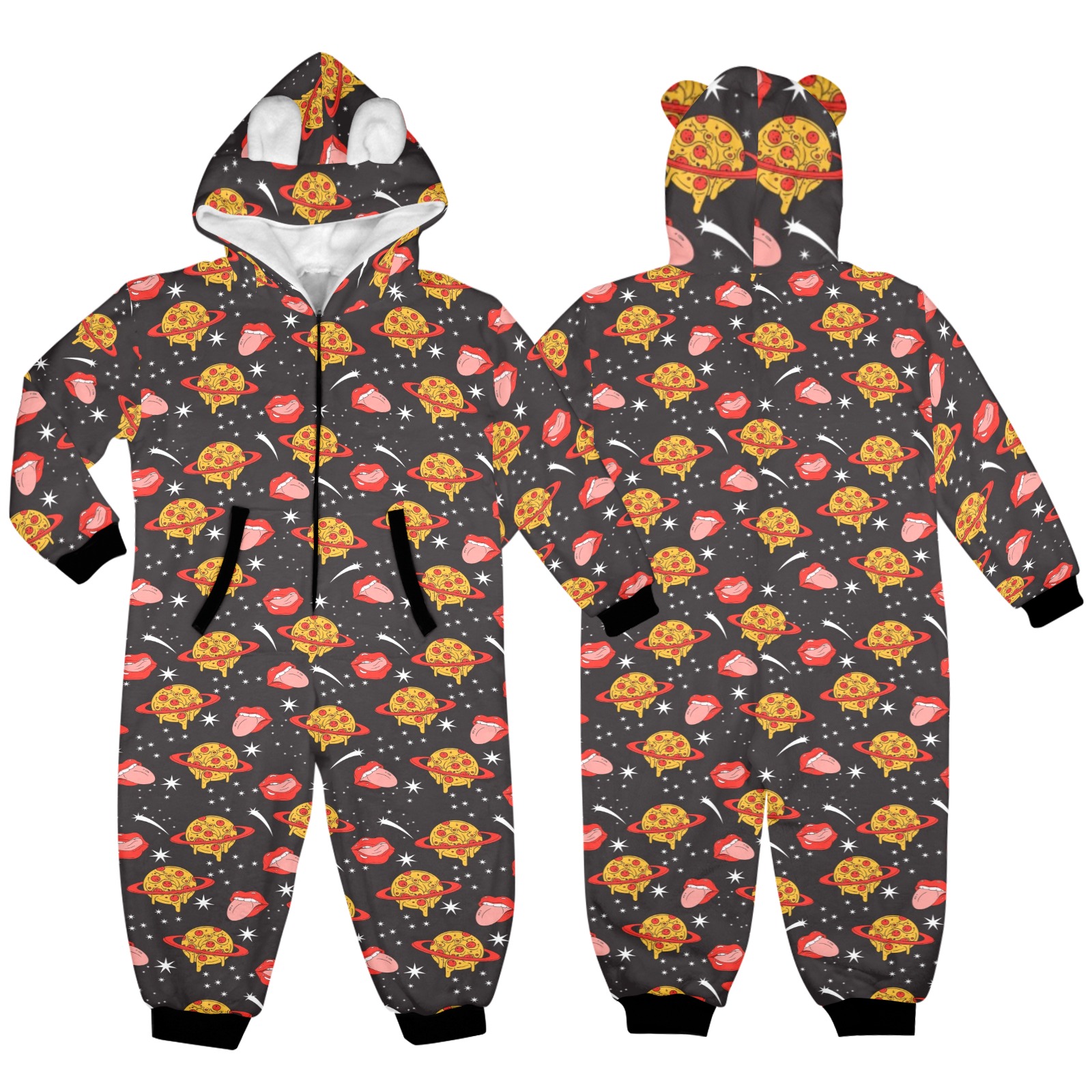 I like pizza space One-Piece Zip up Hooded Pajamas for Little Kids