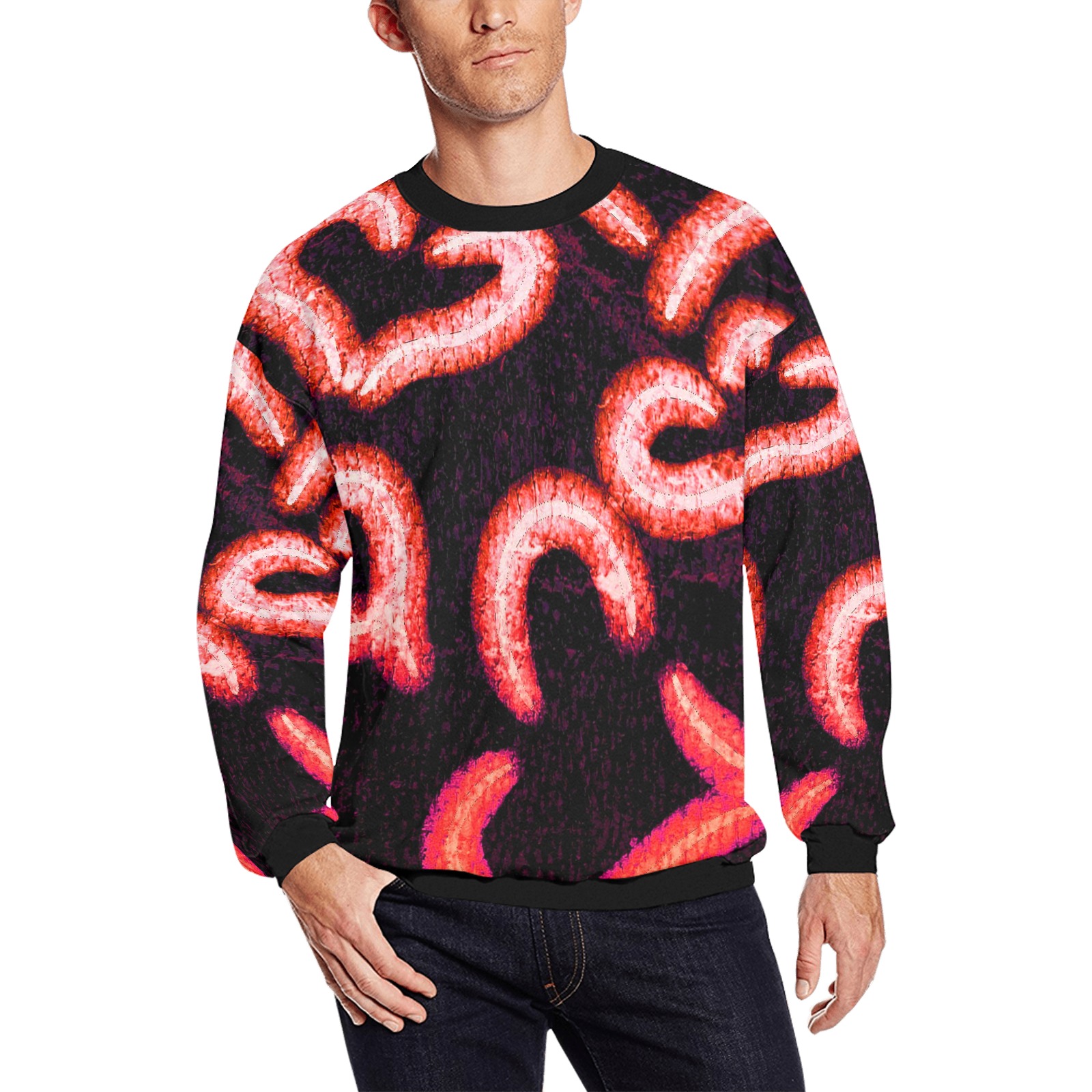 Distressed Hearts Red All Over Print Crewneck Sweatshirt for Men (Model H18)