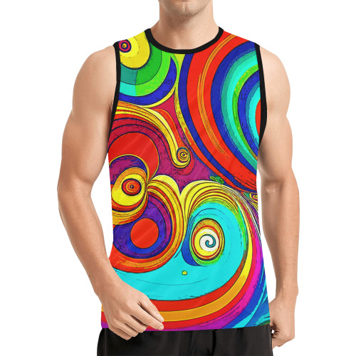 Colorful Groovy Rainbow Swirls All Over Print Basketball Jersey