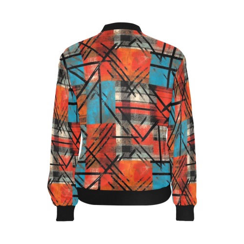 Red And Blue Grunge Plaid All Over Print Bomber Jacket for Women (Model H36)