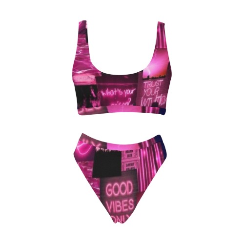 Good Vibes Only Swimsuit Sport Top & High-Waisted Bikini Swimsuit (Model S07)
