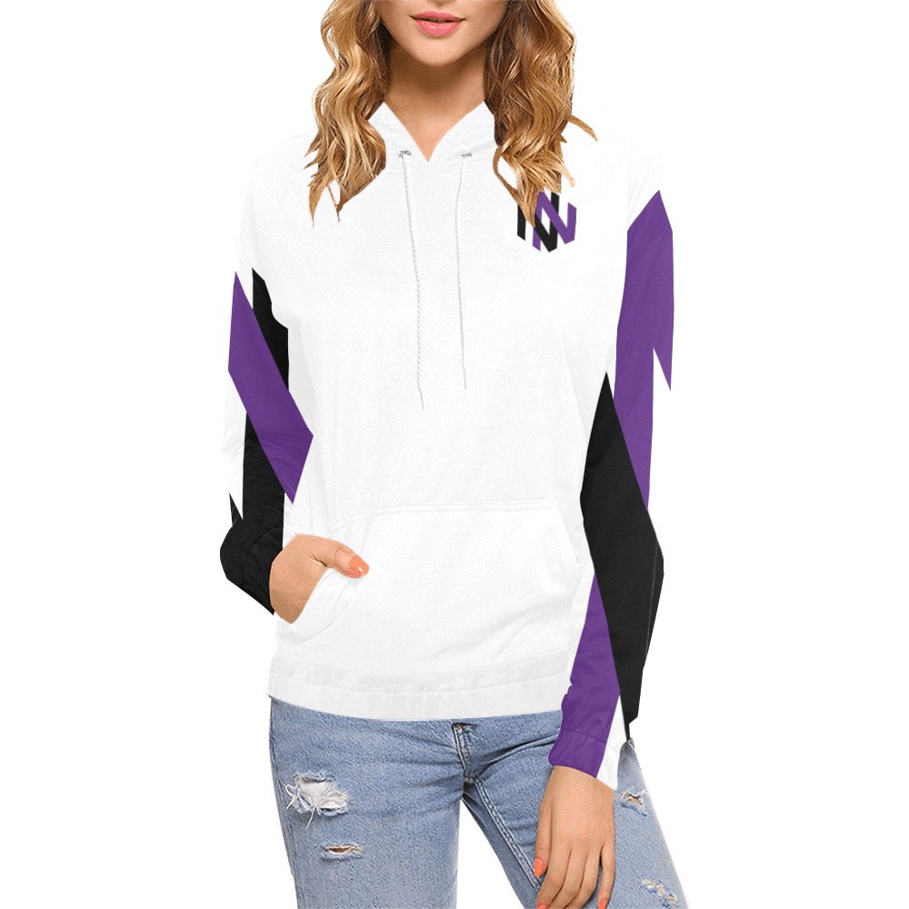 White Stripe Sig Hoodie Women All Over Print Hoodie for Women (USA Size) (Model H13)