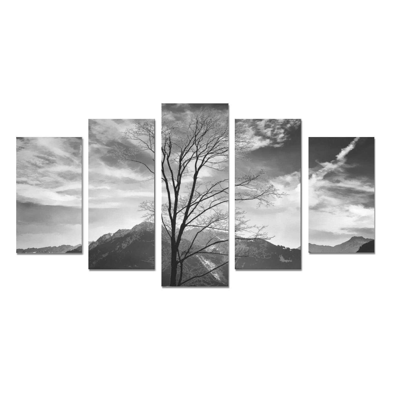 Black & White Wintery Mix On Mountain Tops Photograph Canvas Print Sets A (No Frame)
