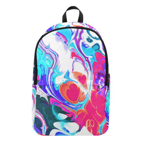 Blue White Pink Liquid Flowing Marbled Ink Abstract Fabric Backpack for Adult (Model 1659)