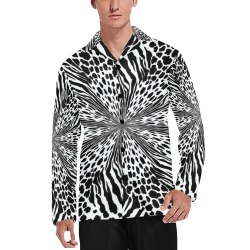 animal print 1 swirl in black and white Men's V-Neck Long Pajama Top