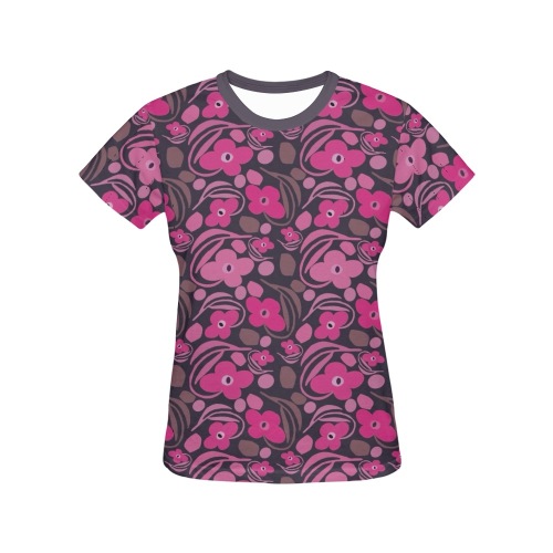 Retro pink floral All Over Print T-Shirt for Women (USA Size) (Model T40)
