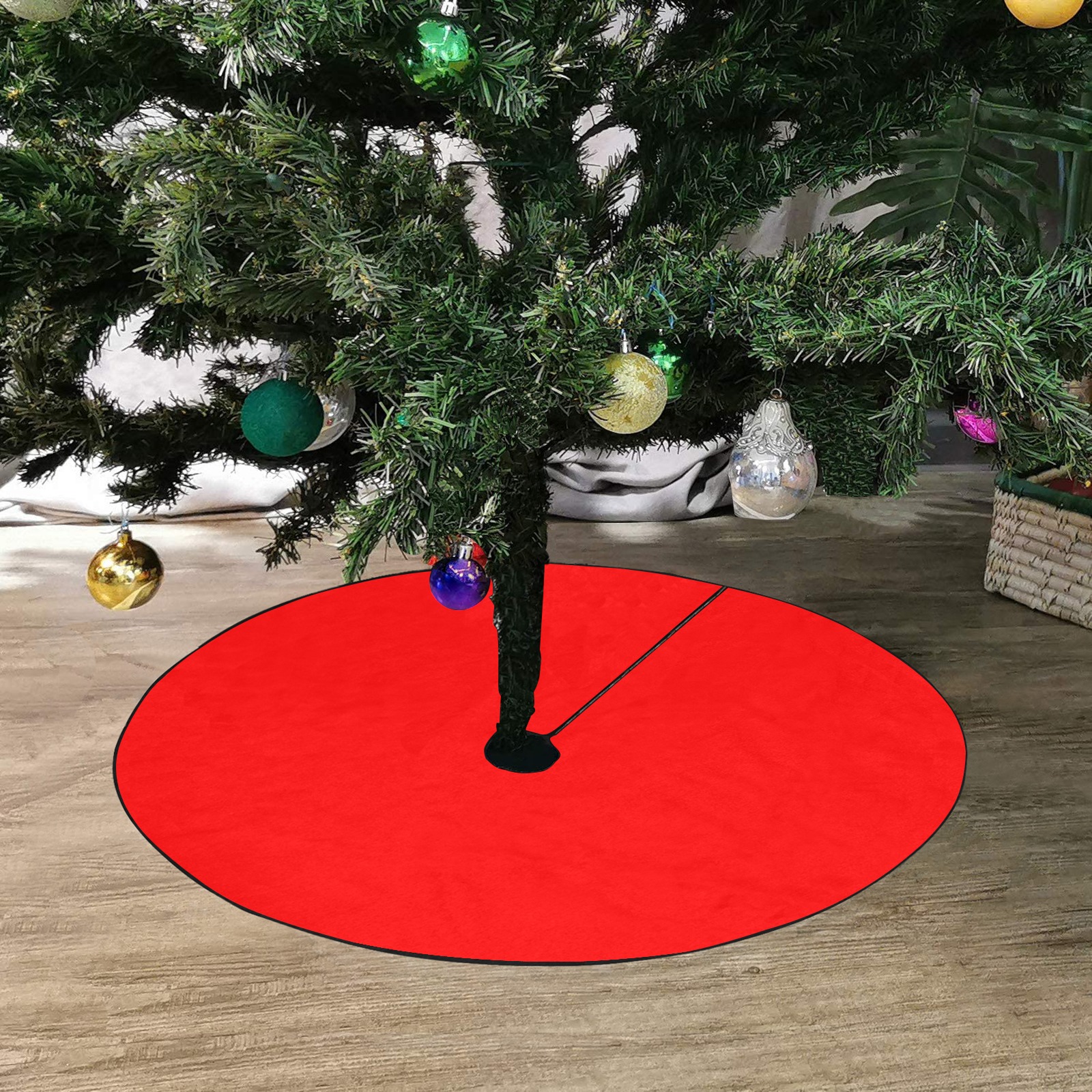 Merry Christmas Red Solid Color Thick Christmas Tree Skirt 30" x 30"