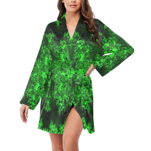 Frost on the Evergreens Fractal Women's Long Sleeve Belted Night Robe