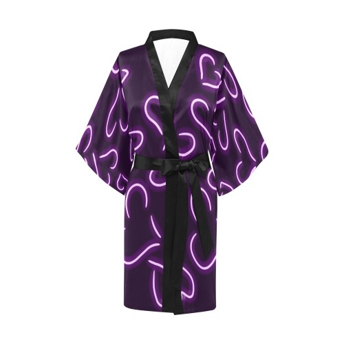 Neon Hearts Purple Kimono Robe