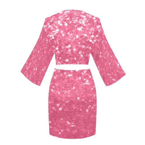 Magenta light pink red faux sparkles glitter Long Sleeve Kimono Robe