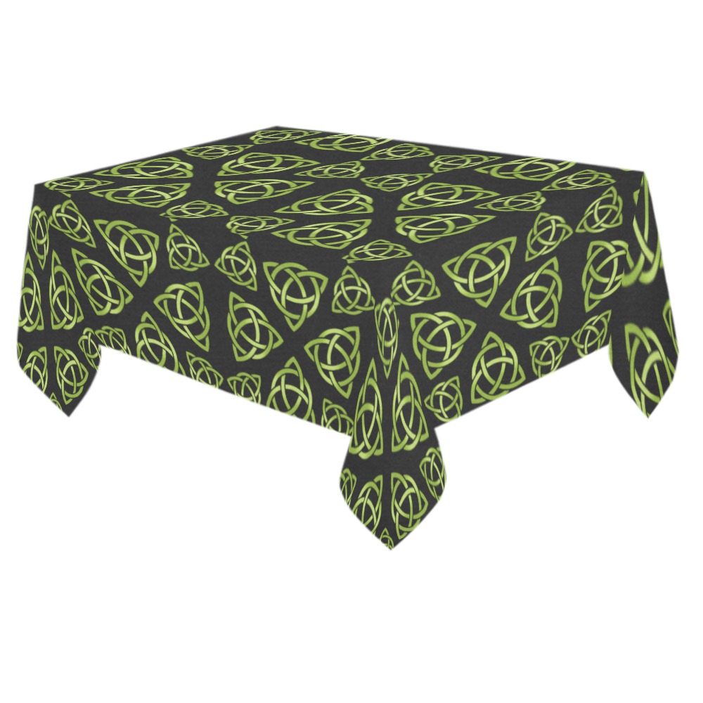 Green Triquetra Pattern Cotton Linen Tablecloth 60"x 84"
