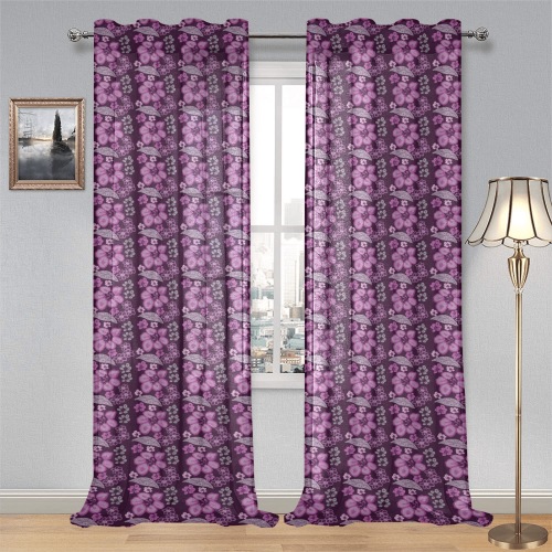 Unique Purple Floral Pattern Gauze Curtain 28"x95" (Two-Piece)
