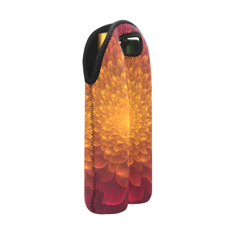 Firey Fractal bloom Floral flower in red and yellow 2-Bottle Neoprene Wine Bag