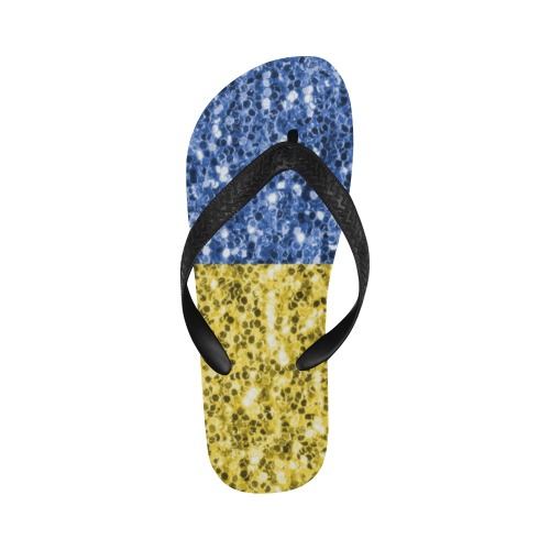 Blue yellow Ukraine flag glitter faux sparkles Flip Flops for Men/Women (Model 040)