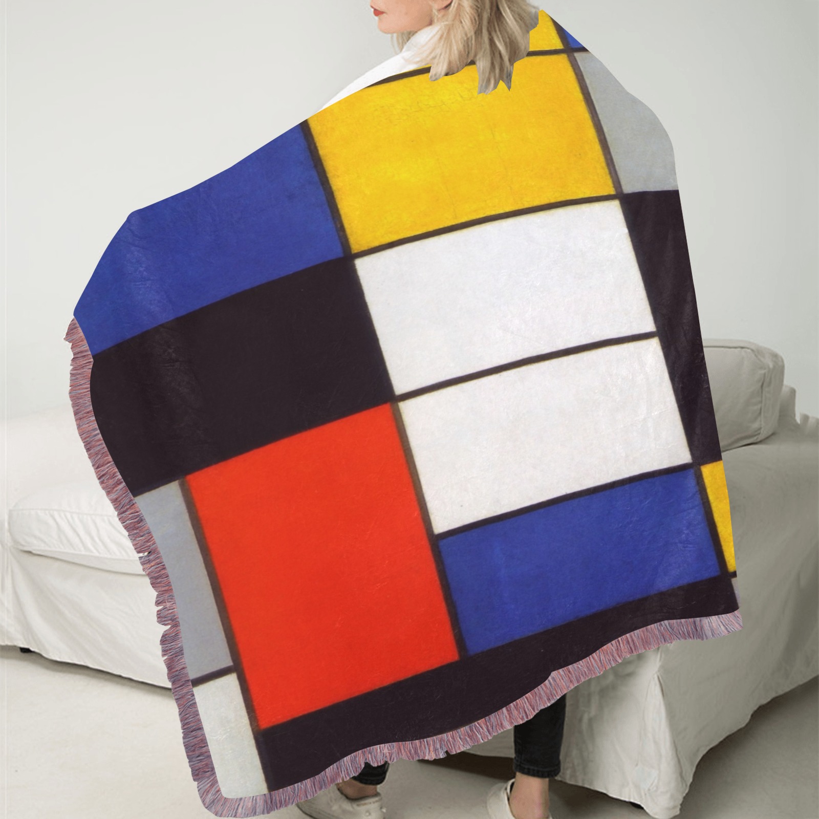 Composition A by Piet Mondrian Ultra-Soft Fringe Blanket 30"x40" (Mixed Pink)