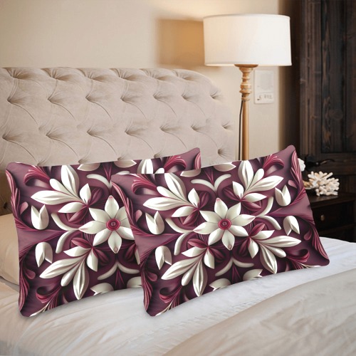 burgundy and white floral pattern Custom Pillow Case 20"x 30" (One Side) (Set of 2)