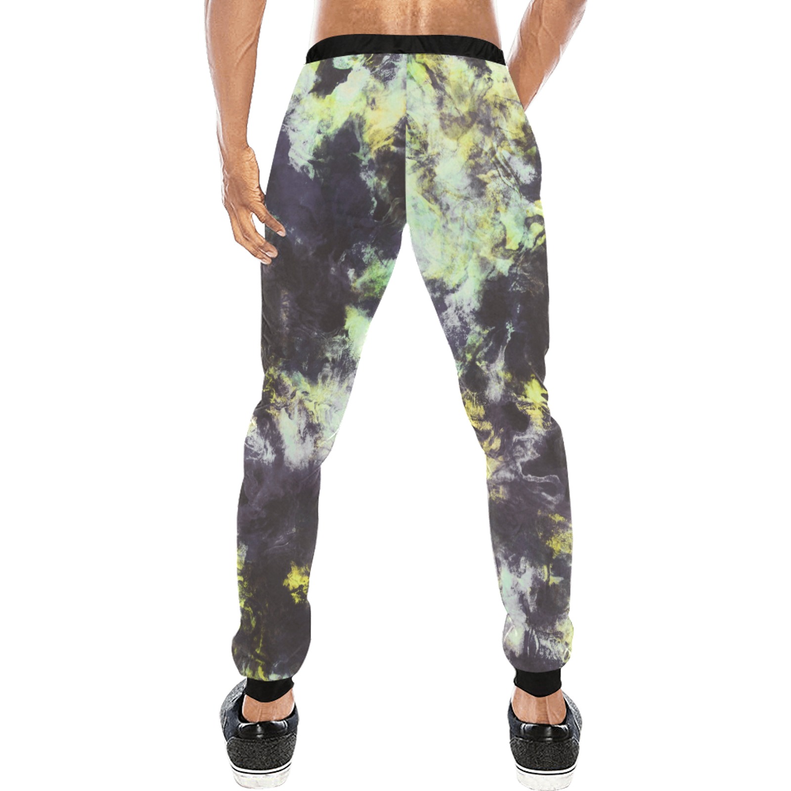 Green and black colorful marbling Men's All Over Print Sweatpants (Model L11)